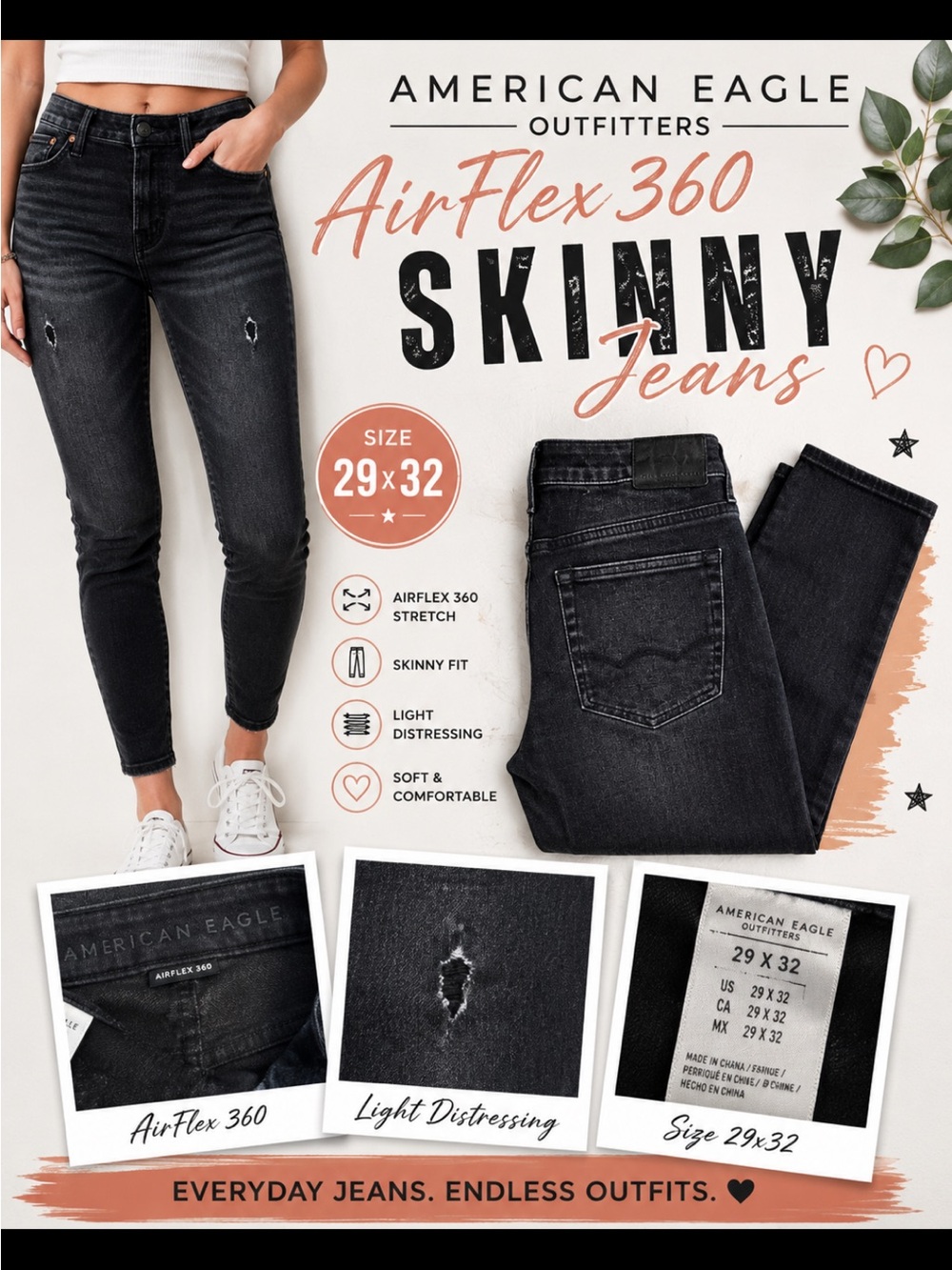 American Eagle Outfitters Black Skinny Jeans with Light Distressing